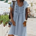 thumbnail image 1 of Ichuanyi Women's Button V-neck Medium Length Denim Short Sleeve Dress, 1 of 6