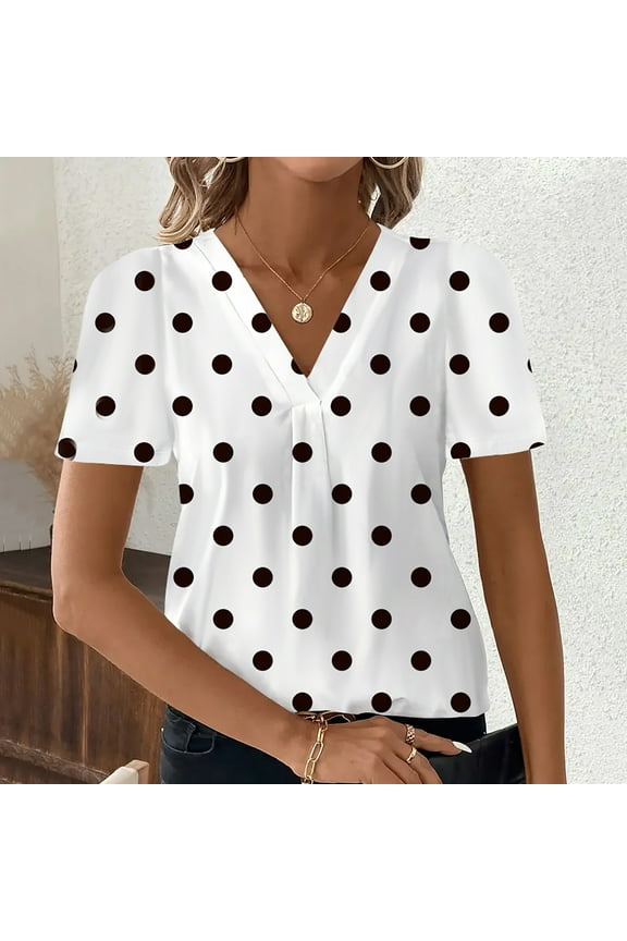 Ichuanyi Women's Casual Loose Fit Floral Print Blouse Spring Summer Fashion V-Neck Short Sleeve Top, Flowy Tunic Shirt for Daily Wear