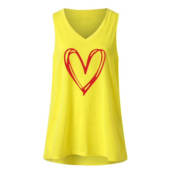 Ichuanyi Women's Casual Loose Solid Love Print V-Neck Sleeveless Tank Tops