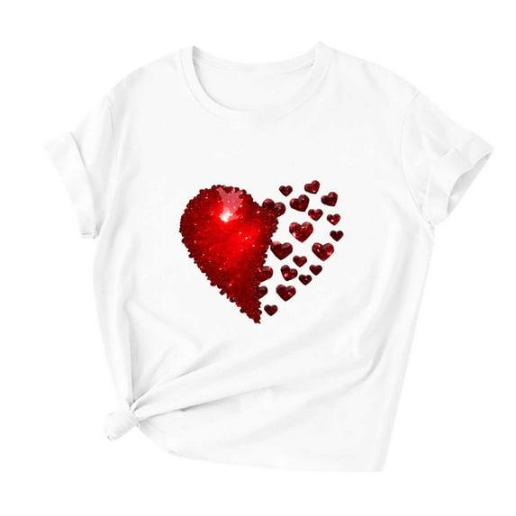 Ichuanyi Women's Casual Love Letter Printing Short Sleeve T-Shirt Tops Fashion Crew Neck Valentine's Day Tee