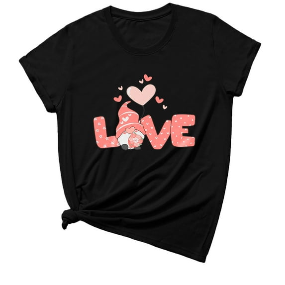 Ichuanyi Womens Tops, Summer Ladies Casual Valentine's Day Cute Love Printed Pullover Short Sleeve T-Shirt Top