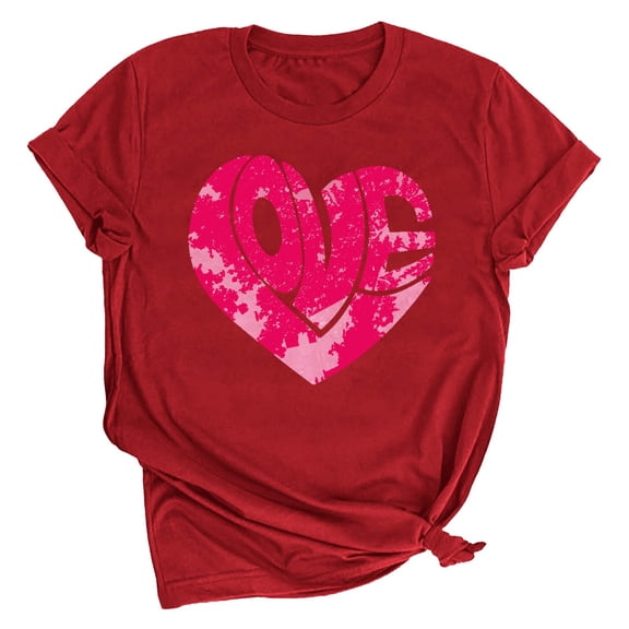 Ichuanyi Women's Casual Round Neck Short Sleeve Valentine's Day Print Top T Shirt