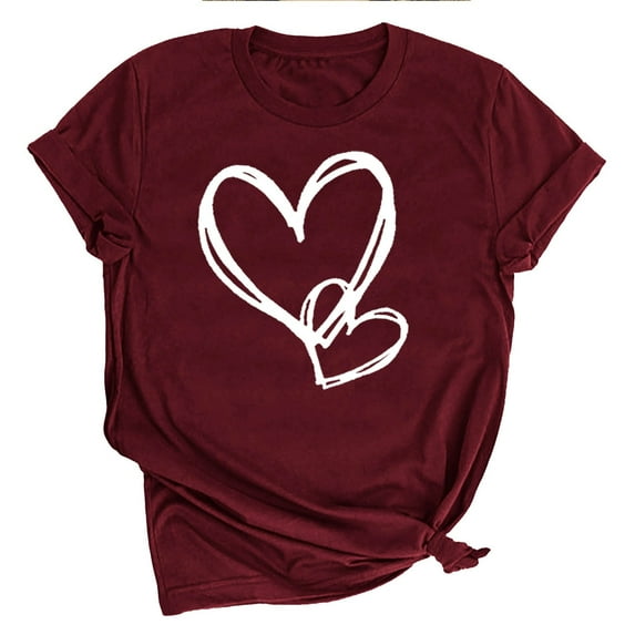 Ichuanyi Women's Casual Round Neck Short Sleeve Valentine's Day Print Top T Shirt