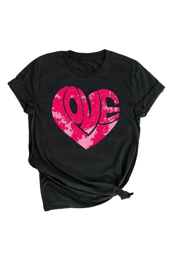 Ichuanyi Women's Casual Round Neck Short Sleeve Valentine's Day Print Top T Shirt