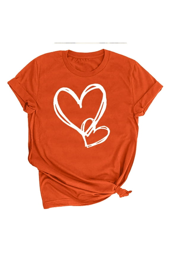 Ichuanyi Women's Casual Round Neck Short Sleeve Valentine's Day Print Top T Shirt