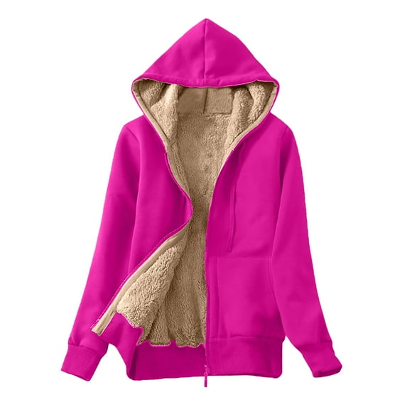 Ichuanyi Women's Casual Winter Warm Sherpa Lined Zip Up Hooded Sweatshirt Jacket Coat