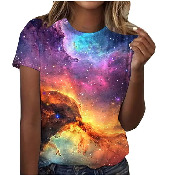 Ichuanyi Women's Fashion Loose Fit Short Sleeve T-Shirt, Round Neck Abstract Star Print Casual Top, Soft Comfortable Trendy Daily Wear