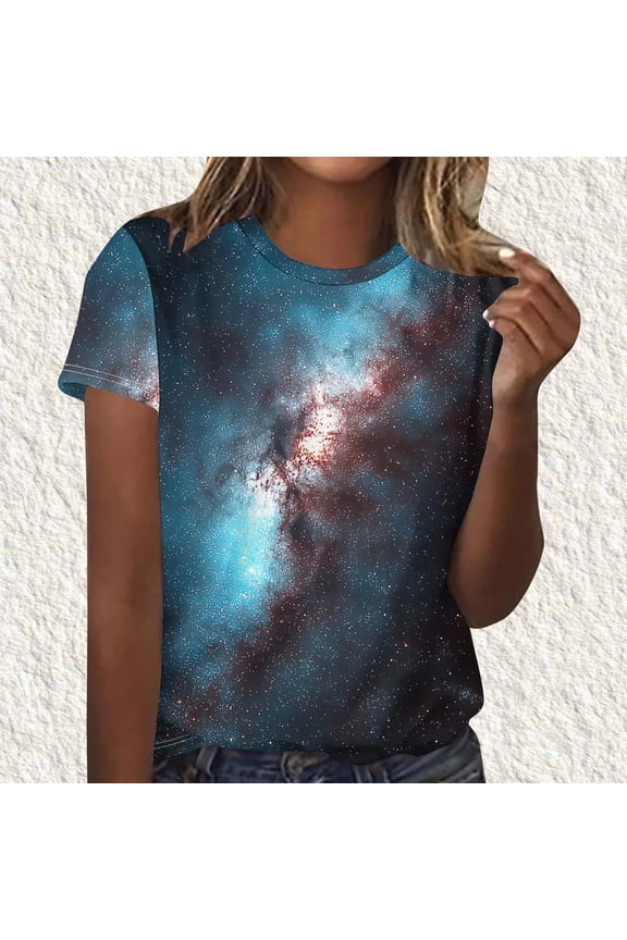 Ichuanyi Women's Fashion Loose Fit Short Sleeve T-Shirt, Round Neck Abstract Star Print Casual Top, Soft Comfortable Trendy Daily Wear