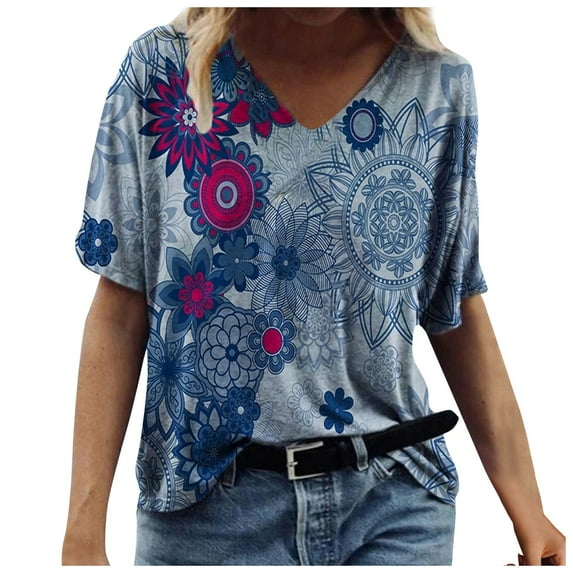 Ichuanyi Women's Fashion Novelty Graphic Printed Blouse Summer Short Sleeve Crew-Neck T-Shirt Casual Tee Tops
