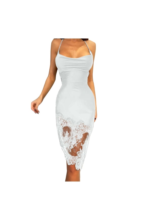 Ichuanyi Women's Fashion Solid Color Sleeveless Drawstring Lace Up Open Back Dress