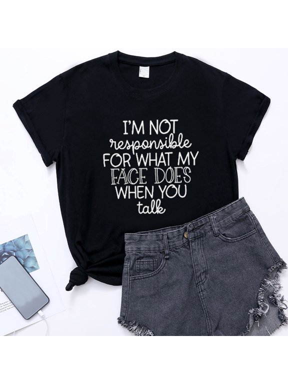 Ichuanyi Women's Letter Print Causal Fashion All-Match Short Sleeve T-shirt Tops