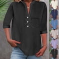 thumbnail image 1 of Ichuanyi Women's Linen Shirts V Neck Button Down Blouse 3/4 Sleeve Office Work Tops Vacation Tees Shirt Blouse Tops, 1 of 8