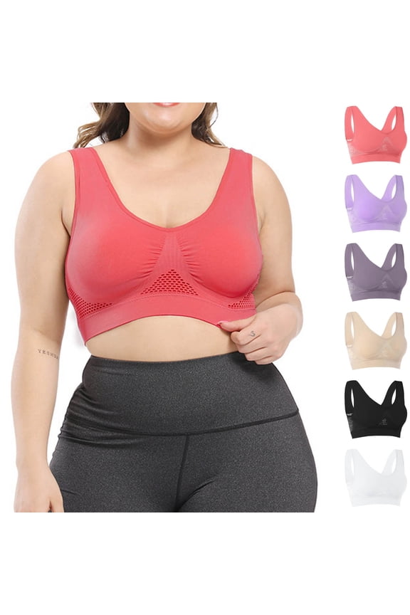 Ichuanyi Women's Plus Size High Impact Sports Bra, Solid Color Breathable Yoga Bras Push Up Seamless Bra for Running Fitness, Watermelon Red, XXXXL