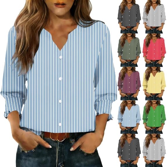 Ichuanyi Women's Print Button Down Shirts 3/4 Sleeve Lightweight Summer Cardigan Casual V Neck Three Quarter Length Cute Tops