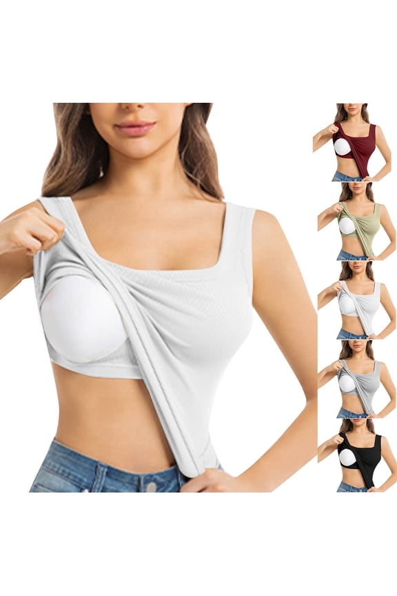 Ichuanyi Women's Round Neck Padded Camisole, Sleeveless Built-in Bra Tank Top, Solid Color Supportive Cami Blouse, Comfortable Shapewear Top, Green, XL