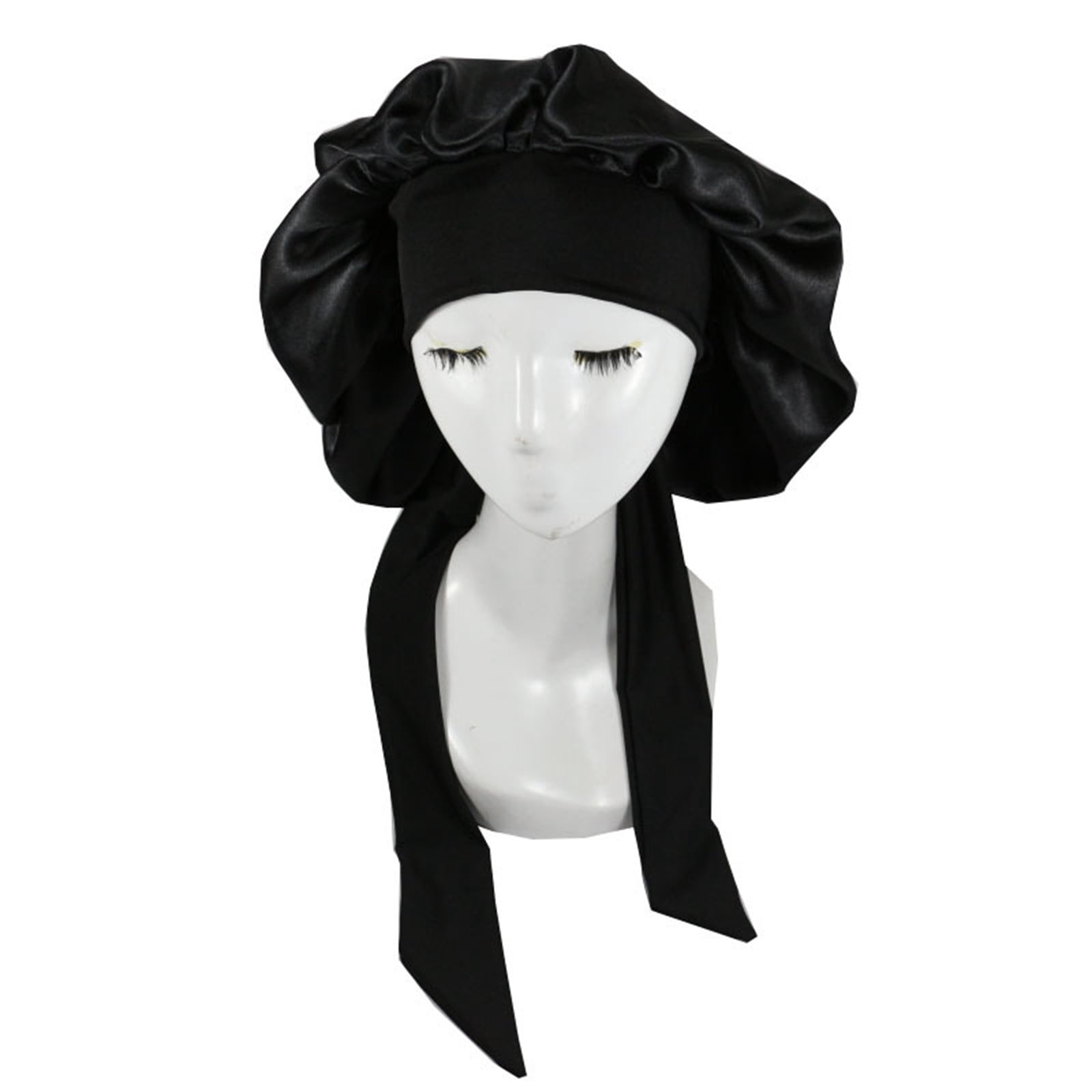 Ichuanyi Women's Satin Solid Broad-brimmed Hairband Sleep Cap Strap High Elastic Lace-up Shower Cap Women