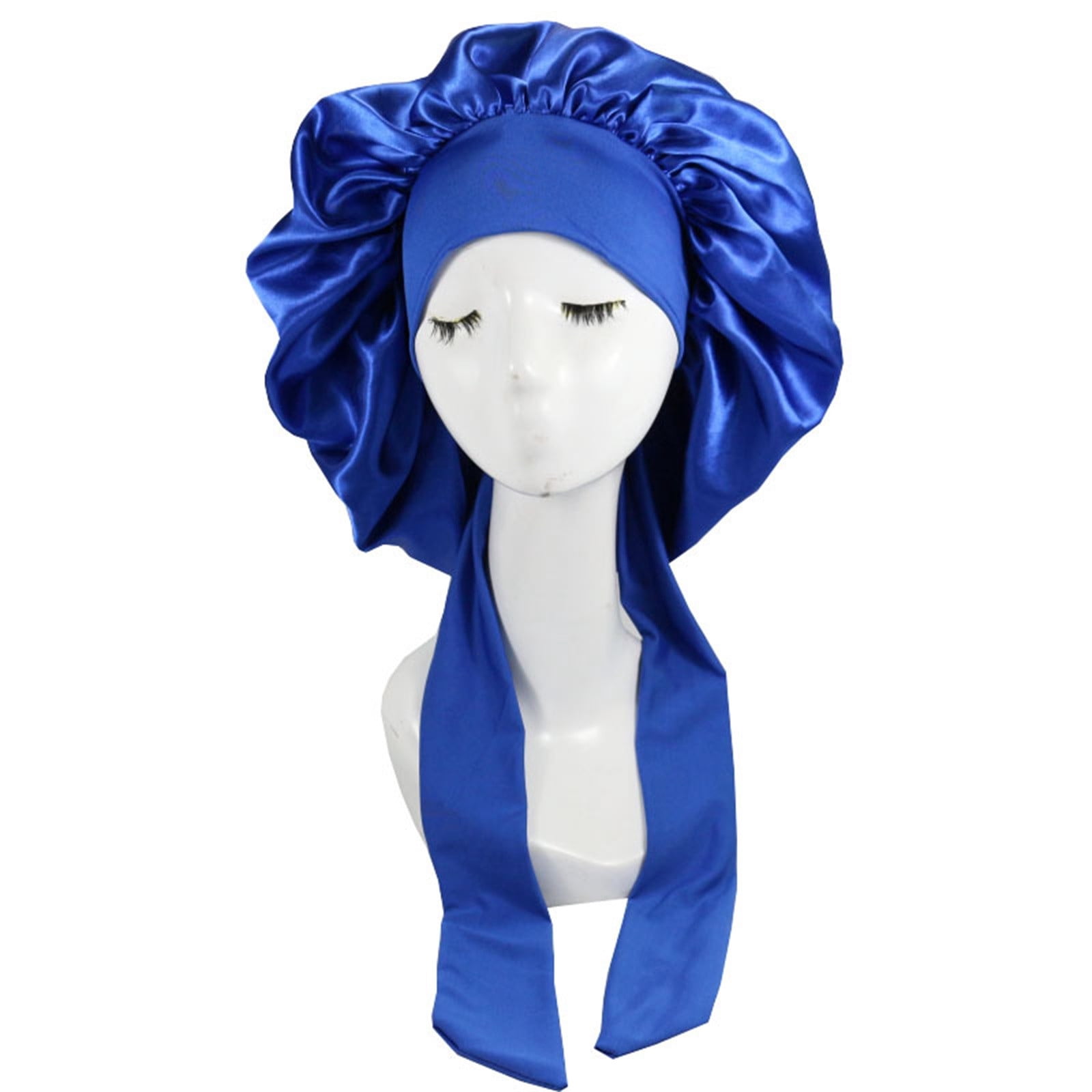 Ichuanyi Women's Satin Solid Broad-brimmed Hairband Sleep Cap Strap High Elastic Lace-up Shower Cap Women