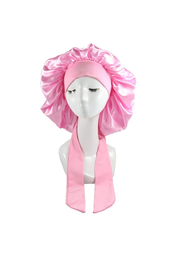 Ichuanyi Women's Satin Solid Broad-brimmed Hairband Sleep Cap Strap High Elastic Lace-up Shower Cap Women