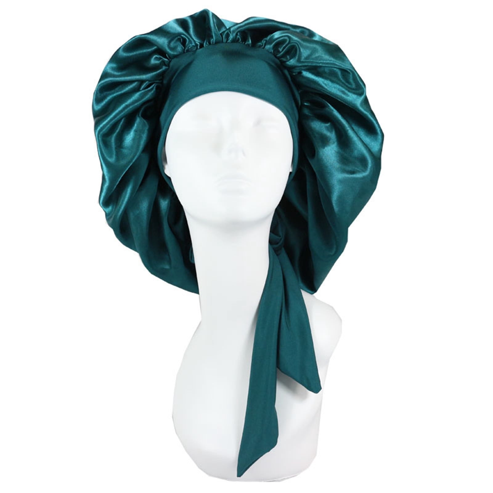 Ichuanyi Women's Satin Solid Broad-brimmed Hairband Sleep Cap Strap High Elastic Lace-up Shower Cap Women