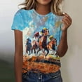 thumbnail image 1 of Ichuanyi Women's Short Sleeve Crewneck Graphic Pullover T-Shirt Summer Horse Printed Tee Tops, 1 of 4