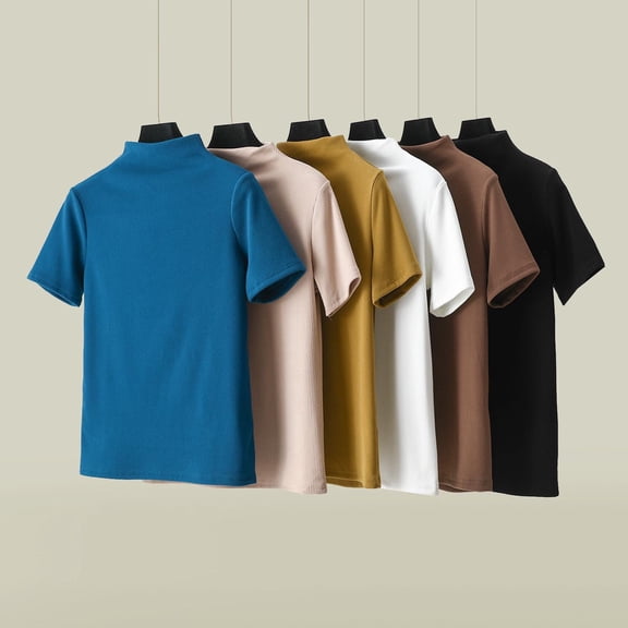 Ichuanyi Women's Short Sleeve Thermal Round Neck Top, Solid Color Warm Fleece Lined Base Layer Shirt Undershirt Top, Blue, XXXL