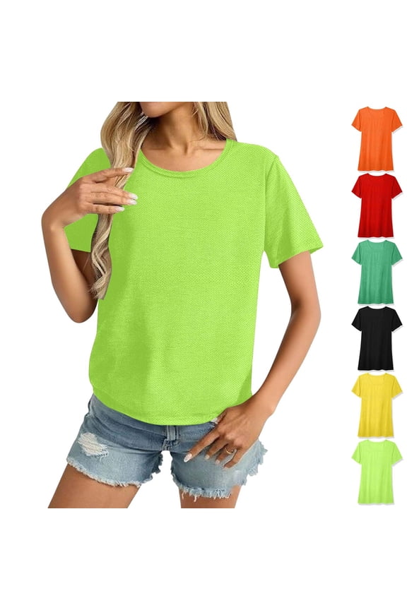 Ichuanyi Women's Solid Short Sleeve Quick Dry T-Shirts Wicking Moisture Workout Athletic Running Shirts