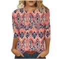 thumbnail image 1 of Ichuanyi Women's Spring Ethnic Style Printed Mid-length 3/4 Sleeves T-shirt Blouse O-Neck Casual Tunic Tops, 1 of 4