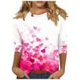 thumbnail image 1 of Ichuanyi Women's Spring Fashion Love Printed Mid-length 3/4 Sleeves T-shirt Blouse O-Neck Casual Tunic Tops, 1 of 4