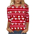 thumbnail image 1 of Ichuanyi Women's Spring Fashion Love Stripes Printed Mid-length 3/4 Sleeves T-shirt Blouse O-Neck Casual Tunic Tops, 1 of 4
