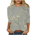 thumbnail image 1 of Ichuanyi Women's Spring Fashion Plant Printed Mid-length 3/4 Sleeves T-shirt Blouse O-Neck Casual Tunic Tops, 1 of 4