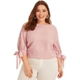 thumbnail image 1 of Romwe Women's Plus Size 3/4 Sleeve Pearl Beaded Tie Knot Cuff Solid Blouse Tops Shirt 3X-Large Plus Pink, Pastel, 1 of 6