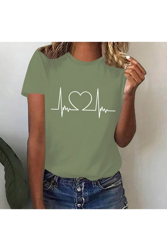 Ichuanyi Women's T-Shirt Graphic Tees Love Printed Casual Short Sleeve Tops Summer Loose Top