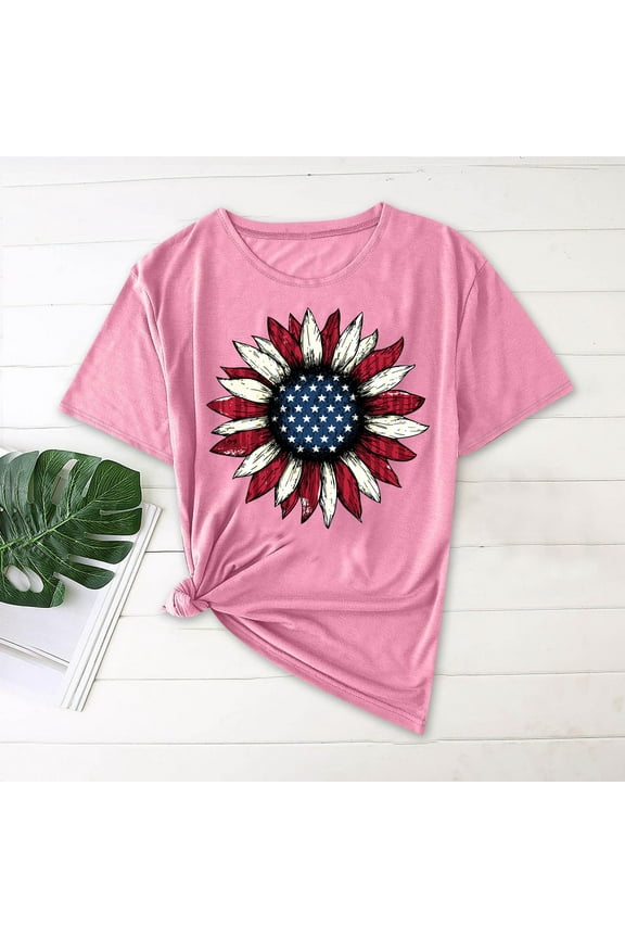 Ichuanyi Women's T-Shirts Round-Neck Tee Cute Summer Graphic Shirts Flowers Print Short Sleeve T Shirt