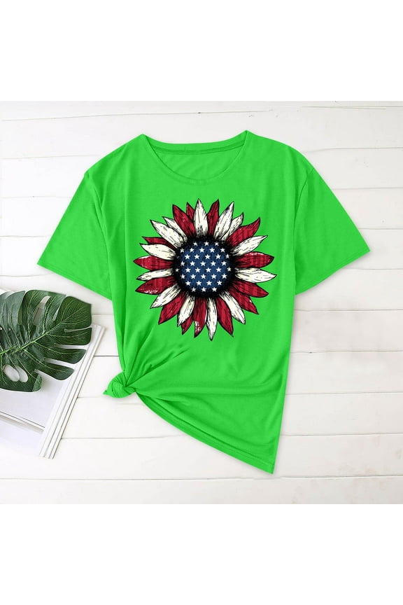 Ichuanyi Women's T-Shirts Round-Neck Tee Cute Summer Graphic Shirts Flowers Print Short Sleeve T Shirt