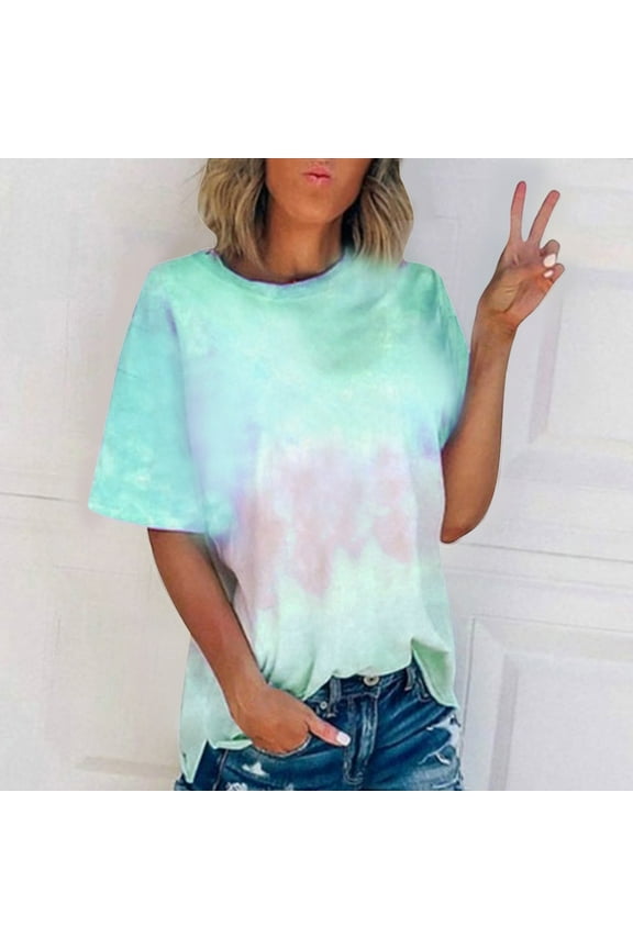 Ichuanyi Women's Tops Summer Short Sleeve Crew Neck Shirts Casual Gradient Blouses for Women