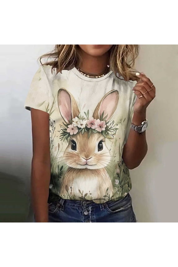 Ichuanyi Women's Tops Summer Short Sleeve Printed Crew Neck Shirts Casual Pullover Blouses for Women