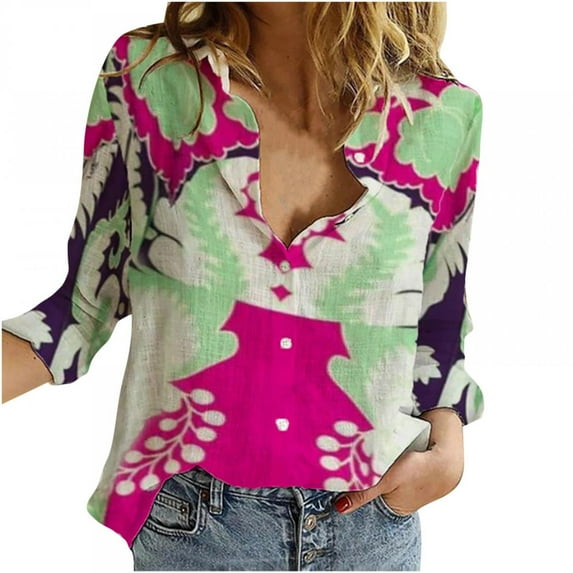 Ichuanyi Women's Trendy Mushroom Button Down Cotton Linen Shirts for Women Long Sleeve Graphic Tee Winter Basic T-Shirt V-Neck Tunic Tops OL Office Ladies Work Blouses