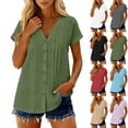 thumbnail image 1 of Ichuanyi Women's V-Neck Short Sleeve Shirt With Button Placket And Collar, White, M, 1 of 9