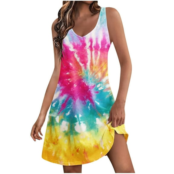 Ichuanyi Women's V Neck Sleeveless Loose Tank Dresses T-Shirts Dress Casual Summer Boho Beach Dress with Pockets