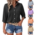 thumbnail image 1 of Ichuanyi Womens Button Down Shirts 3/4 Sleeve Solid Blouses Casual Work Tops Turn Down Collar Top Shirt, 1 of 8