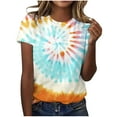 thumbnail image 1 of Ichuanyi Womens Casual Fashion Printed T-Shirt Round Neck Short Sleeve Blouse Comfortable Loose Fit Everyday Graphic Top, Light Blue, M, 1 of 3