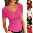 thumbnail image 1 of Ichuanyi Womens' Casual Stretchy V Neck Short Sleeve Slim Fitted Casual Top T-Shirt Solid Basic Tee, 1 of 3