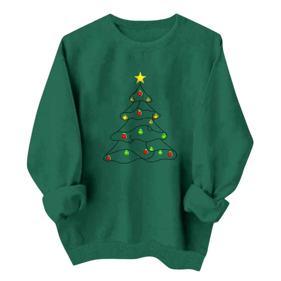 Ichuanyi Womens Christmas Long Sleeve Crewneck Sweatshirts Christmas Print Casual Pullover Cute Xmas Shirt Top