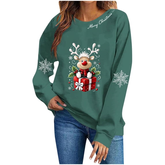 Ichuanyi Womens Christmas Long Sleeve Crewneck Sweatshirts Christmas Print Casual Pullover Cute Xmas Shirt Top