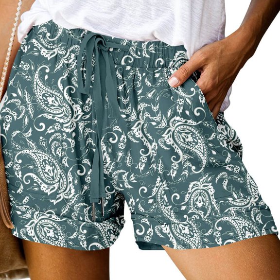 Ichuanyi Womens Comfy Drawstring Splice Casual Elastic Waist Pocketed Loose Shorts Pants