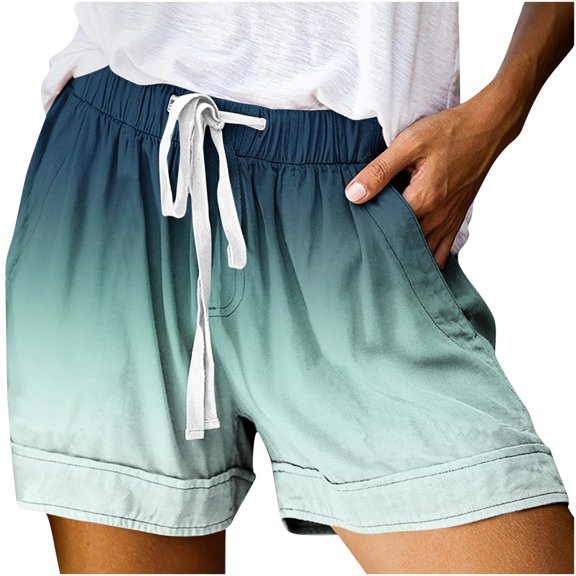 Ichuanyi Womens Comfy Drawstring Splice Casual Elastic Waist Pocketed Loose Shorts Pants