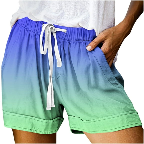 Ichuanyi Womens Comfy Drawstring Splice Casual Elastic Waist Pocketed Loose Shorts Pants