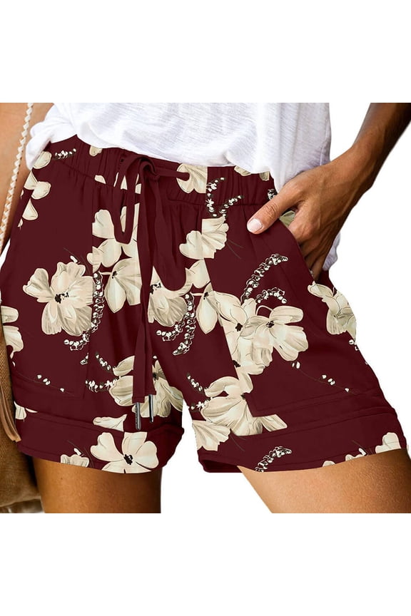 Ichuanyi Womens Comfy Drawstring Splice Casual Elastic Waist Pocketed Loose Shorts Pants