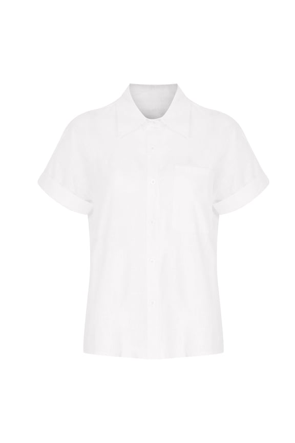Ichuanyi Womens Cotton Button Down Shirt Casual Short Sleeve Loose Fit Collared Linen Work Blouse Tops with Pocket,Button On Shirt