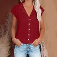 thumbnail image 1 of Ichuanyi Womens Cotton Button Down Shirt Casual Short Sleeve Loose Fit V-Neck Linen Work Blouse Tops with Pocket, Button On Shirt, 1 of 7